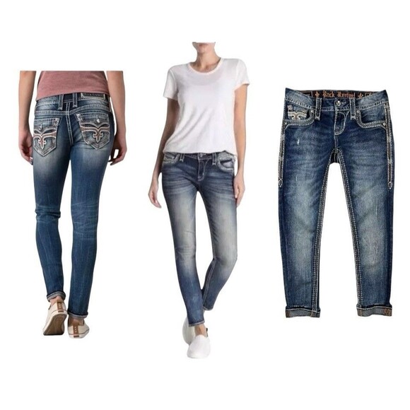 Rock Revival Dianeya Ankle Skinny Jeans  Women's Size 25  Lowrise Bling - Picture 1 of 16